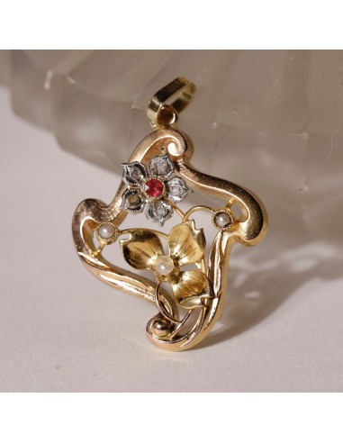 Pendentif ancien art nouveau perles et verre rouge outlet