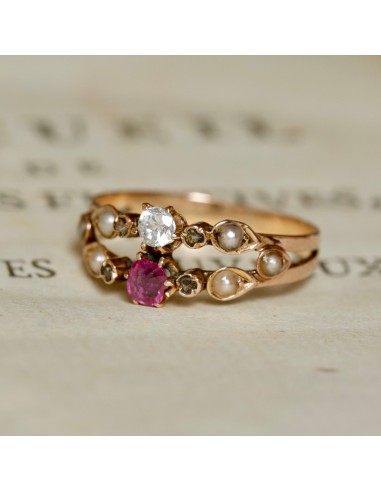 Bague ancienne double anneau pierre rose et perles outlet