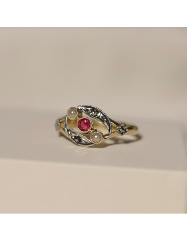 Bague ancienne perles et verre rouge prix