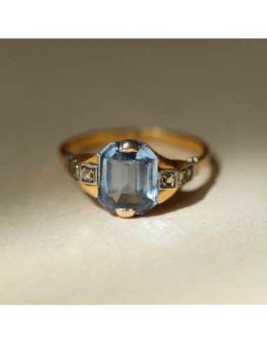 Bague vintage bleue clair octogonale une grave pollution 