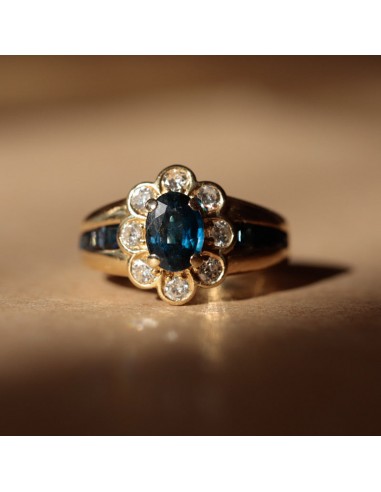 Bague marguerite saphirs serti rail et diamants Livraison rapide