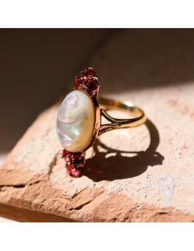 Bague marquise vintage rubis et nacre naturelle l'achat 