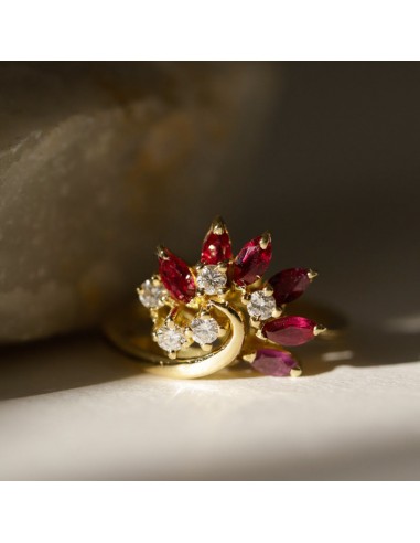 Bague paon rubis navettes et diamants Pour