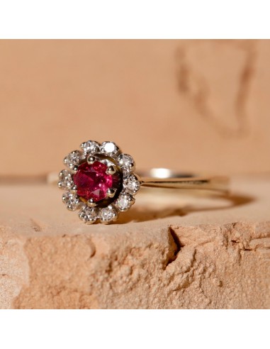 Bague marguerite or blanc 14 carats et rubis votre