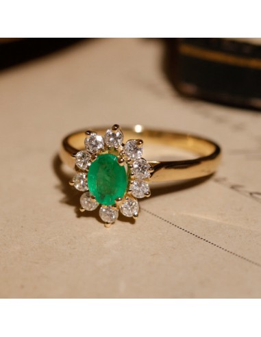 Bague marguerite émeraude dix diamants solde