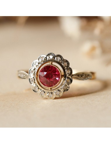 Bague fleur vintage deux ors pierre rose et diamants JUSQU'A -70%! 