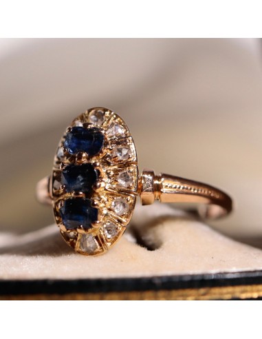 Bague marquise saphirs carré diamants paiement sécurisé