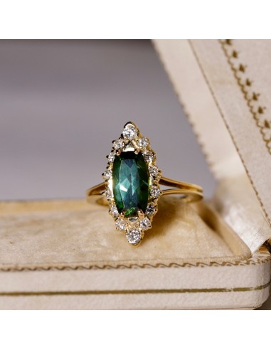 Bague navette tourmaline verte diamants du meilleur 