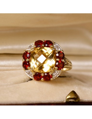 Bague cocktail citrine grenats destockage